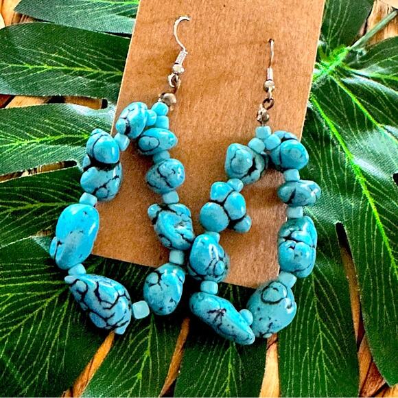 Turquoise Chunk Earrings - Picture 1 of 5